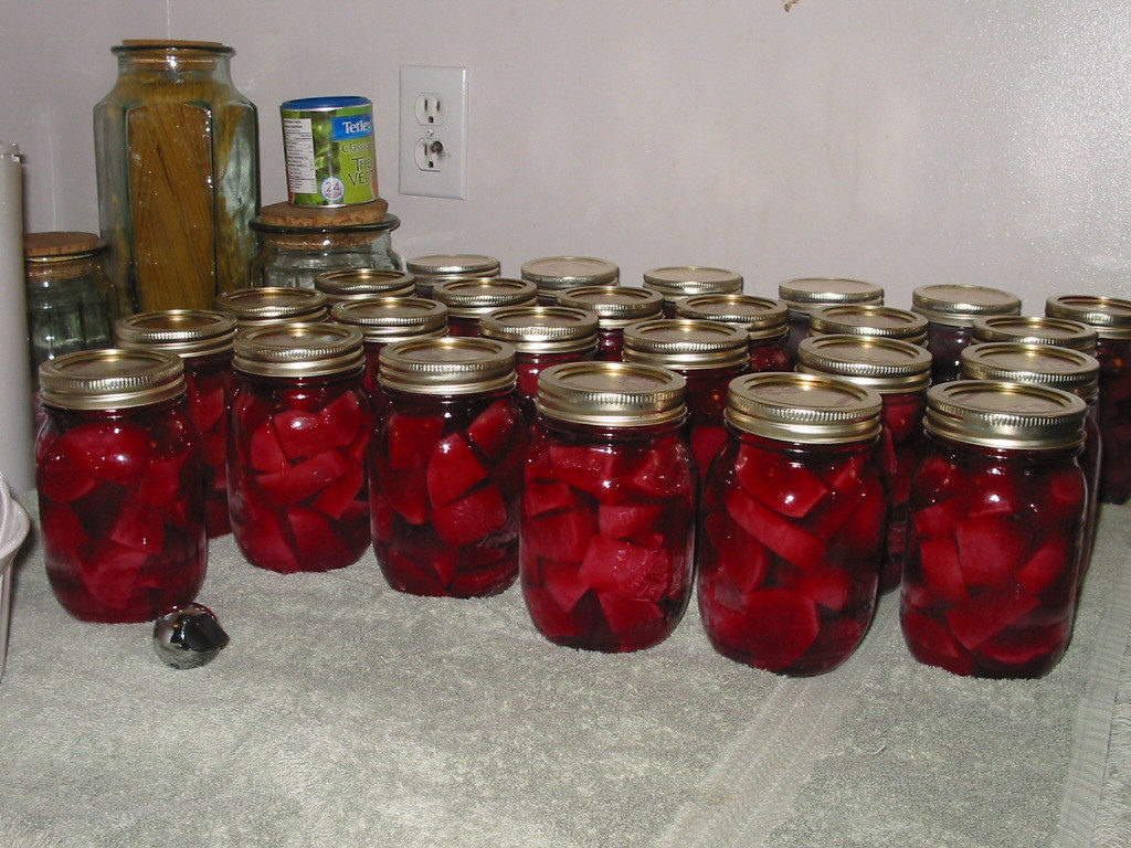 Canned beets sitting on the counter