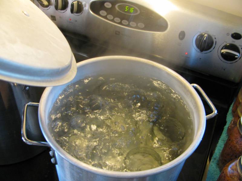 sterilizing mason jars in boiling water.
