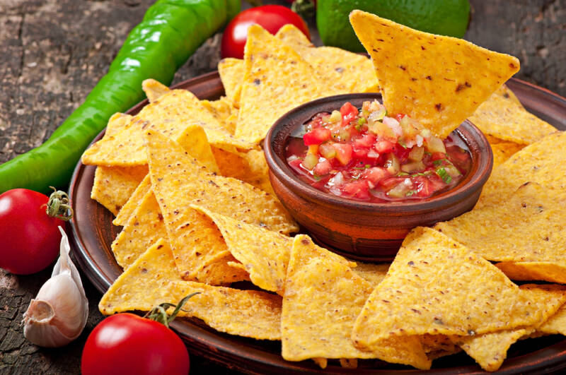 Salsa in a bowl with tortilla chips