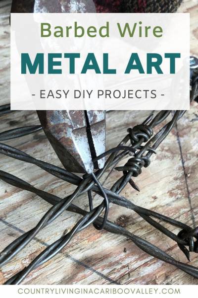 Old barbed wire makes cool metal art pieces. Create anything from rusted barb wire. A great idea for selling at farmers markets and craft fairs. #countrydecor #farmhouse #crafts #diyprojects