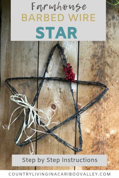 How to make your own Barbed Wire Star. An easy DIY project. Add a country flair to your porch. Barbed wire metal art is a great way to add a rustic farmhouse feel to a country home. #barbedwire #metalart #barbedwireart #barbedwiredstar #farmhousedecor #farmhouseporch
