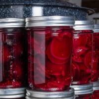 Pickled Beets in jars ready for canning