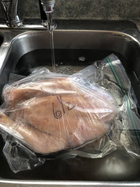 a whole chicken sitting in cold water