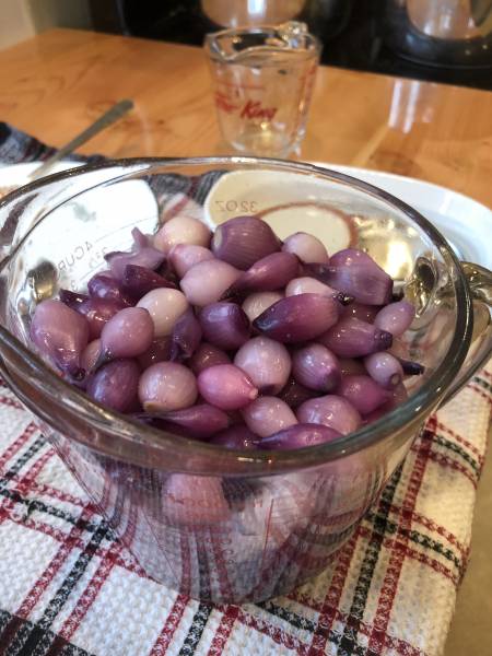 Pearl onions ready for pickling.