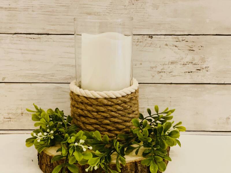 Farmhouse candle holder on a table