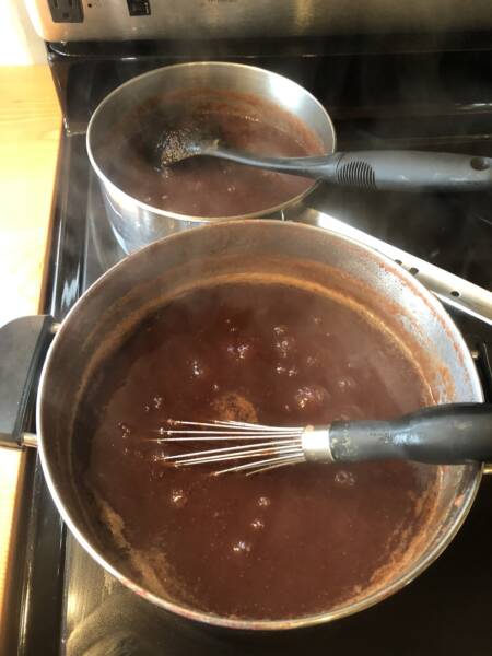 A1 Sauce simmering on stove before canning in jars