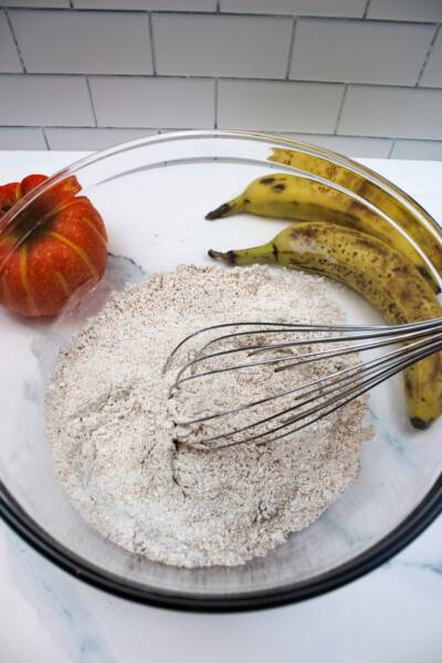 Mixing dry ingredients for Pumpkin Banana Bread