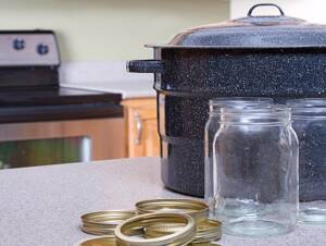 Canner and jars on counter