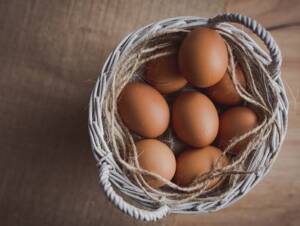 Fresh eggs in a basket for storing