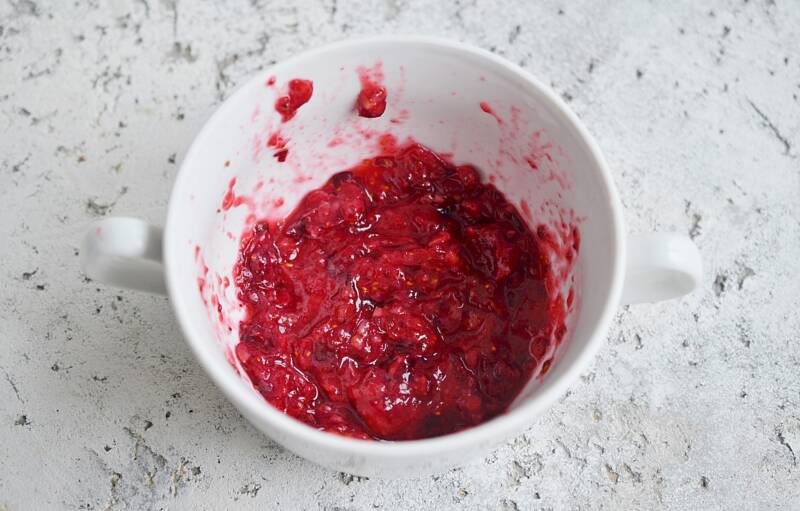 Blended cranberries in a bowl.