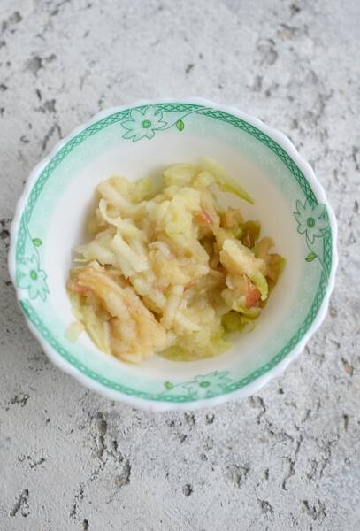 Chopped apple in a bowl.