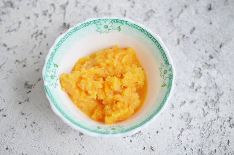 Blended orange in a bowl.